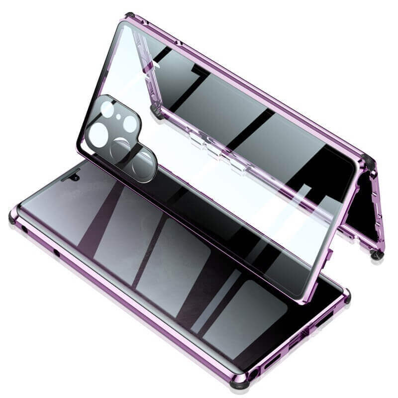 Magnetic Double Sided Tempered Glass Screen Protector Metal Bumper Frame Case for Samsung Galaxy S22 Ultra - GiftJupiter