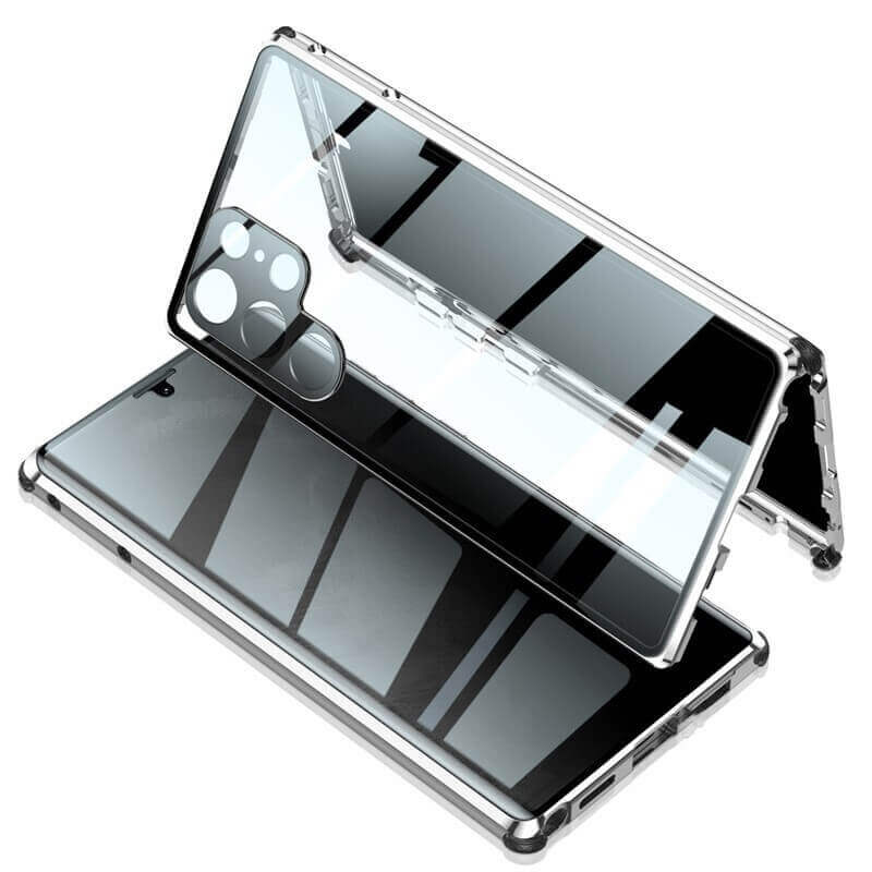 Magnetic Double Sided Tempered Glass Screen Protector Metal Bumper Frame Case for Samsung Galaxy S22 Ultra - GiftJupiter