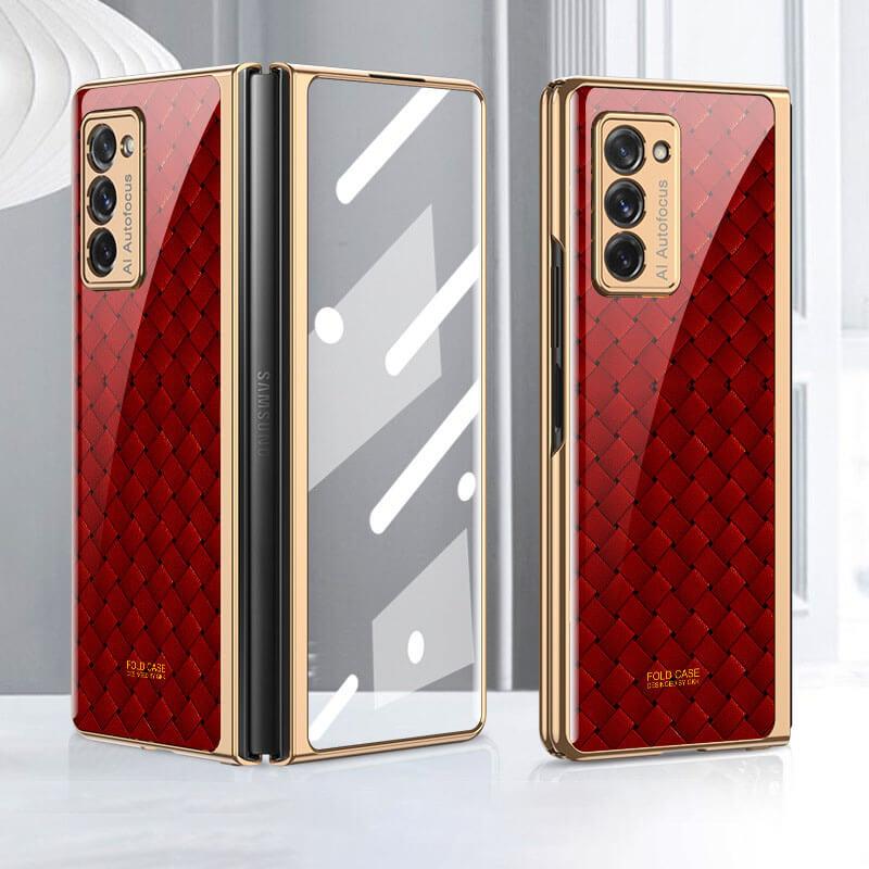 Leather Tempered Glass Case For Samsung Galaxy Z Fold 2 Luxury Carbon Fiber Plating Cover With Screen - GiftJupiter