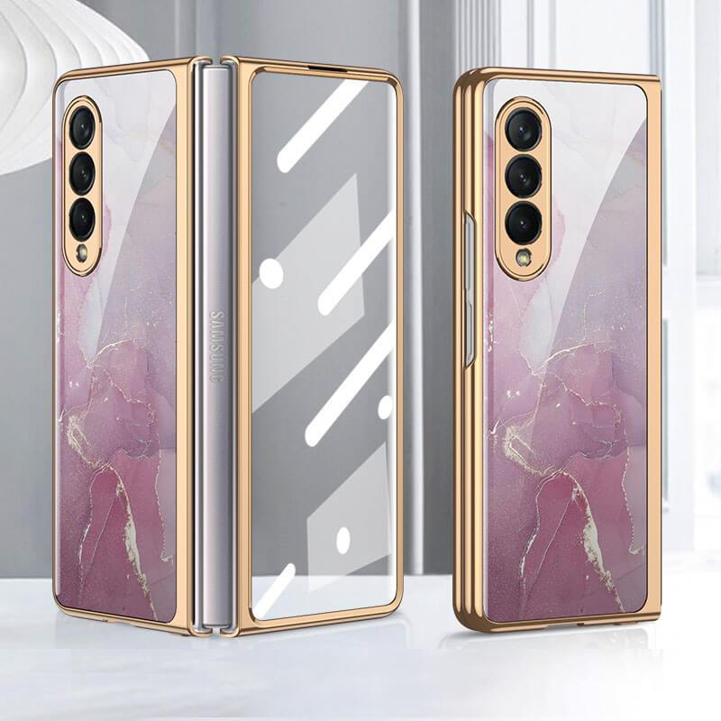 Tempered Glass Plating Case For Samsung Galaxy Z Fold 3 2 5G With Outer Screen Film - GiftJupiter