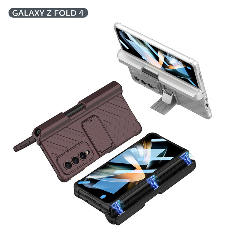 Magnetic Mech S Pen Slot Hinge Holder All-included Phone Cover For Samsung Galaxy Z Fold4 5G With Back Screen Glass Protector - GiftJupiter