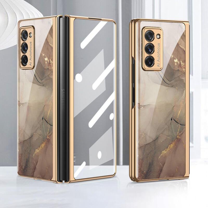 Leather Tempered Glass Case For Samsung Galaxy Z Fold 2 Luxury Carbon Fiber Plating Cover With Screen - GiftJupiter