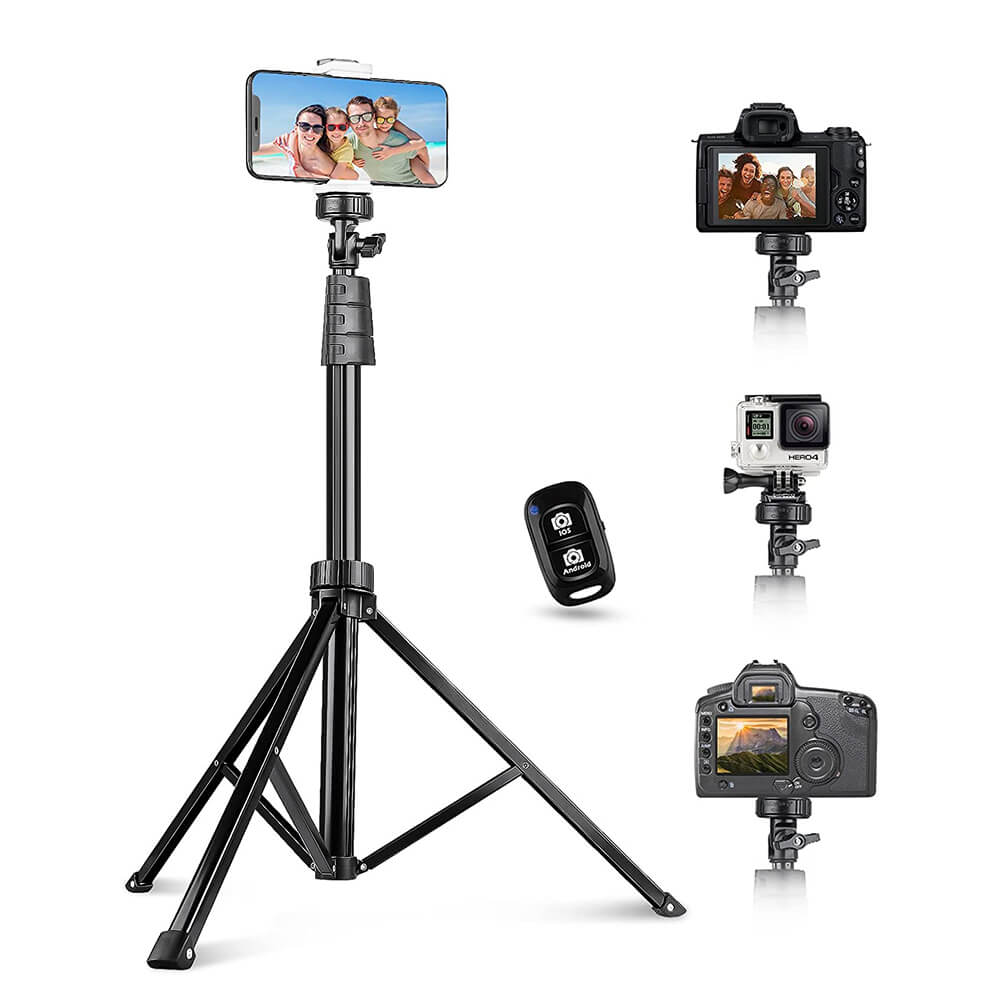 67" Phone Tripod&Selfie Stick, Camera Tripod Stand with Wireless Remote and Phone Holder, Perfect for Selfies/Video Recording/Live Streaming - GiftJupiter