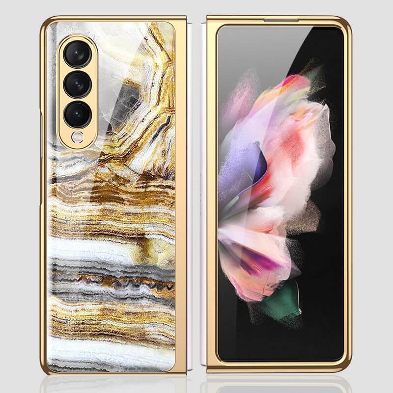 Luxury Marble Glass Case For Samsung Galaxy Z Fold4 Fold3 5G - GiftJupiter