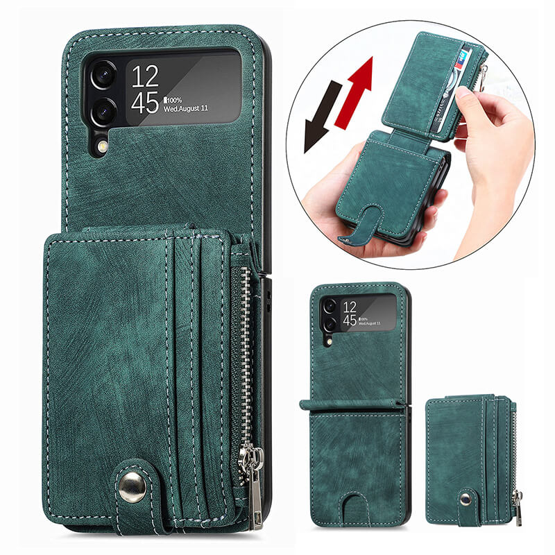 Wallet Case For Samsung Galaxy Z Flip4 Flip3 with Detachable Card Slot Kickstand Zipper - GiftJupiter