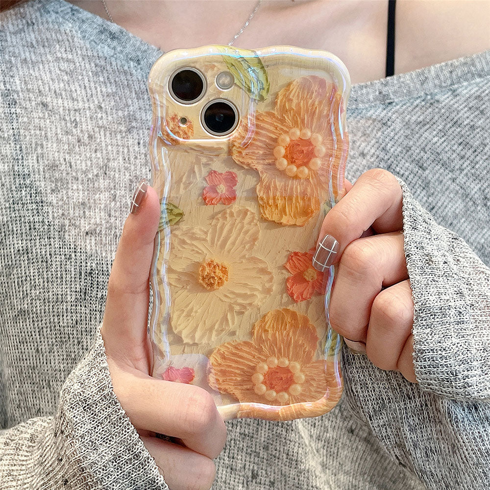 Luxury Pearl Oil Painting Flower iPhone Case