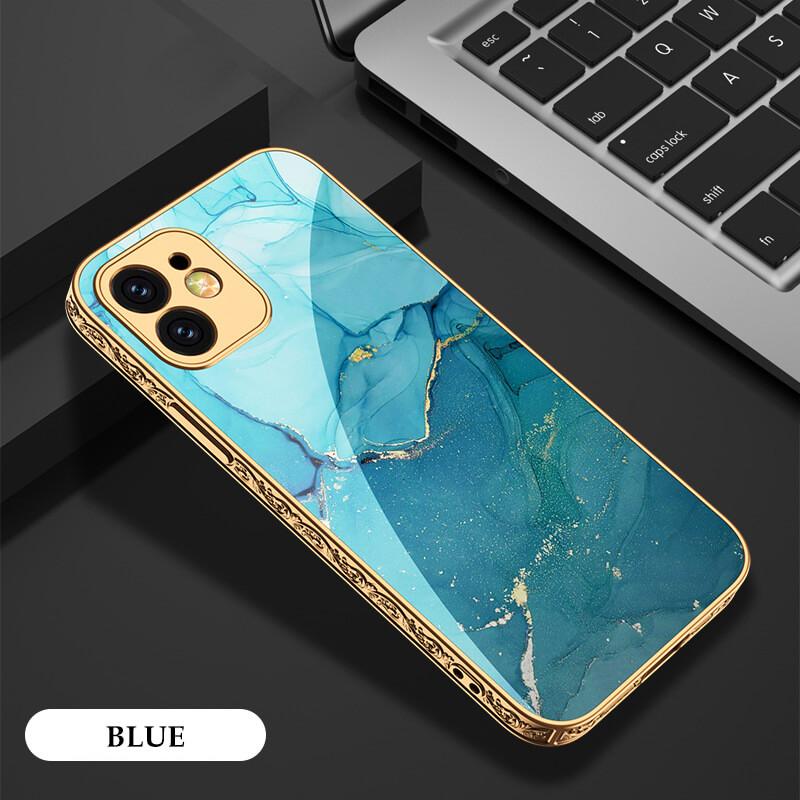 2021 Luxury Plating Anti-knock Carving Edge Protection Tempered Glass Case For iPhone - GiftJupiter