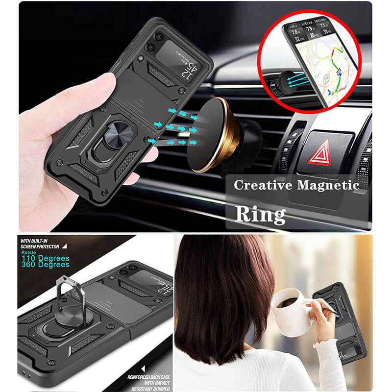 Drop Tested Cover with Magnetic Kickstand Car Mount Protective Case for Samsung Galaxy Z Flip4 Flip3 5G - GiftJupiter