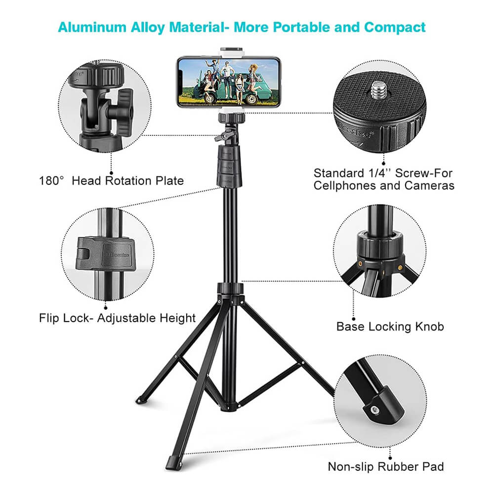67" Phone Tripod&Selfie Stick, Camera Tripod Stand with Wireless Remote and Phone Holder, Perfect for Selfies/Video Recording/Live Streaming - GiftJupiter