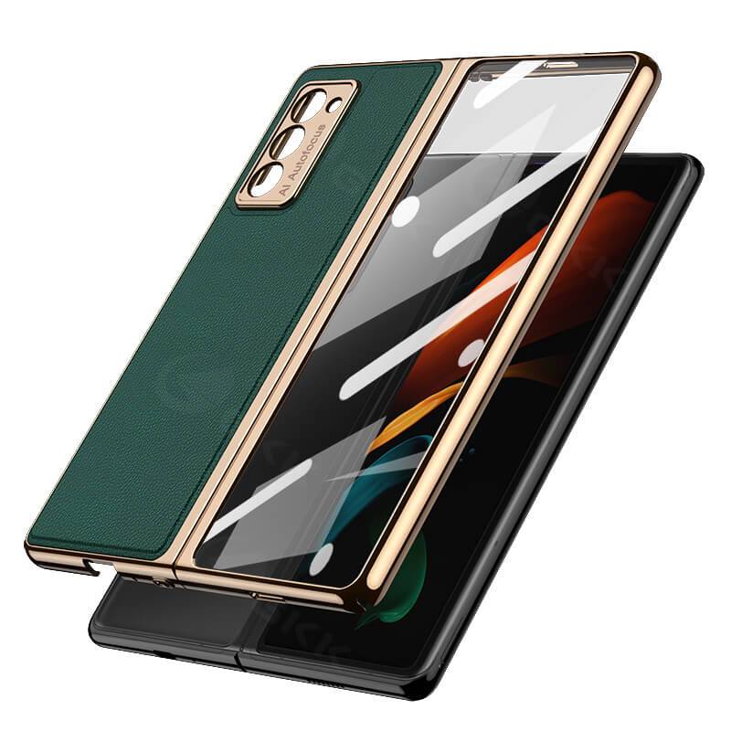 Leather Tempered Glass Case For Samsung Galaxy Z Fold 2 Luxury Carbon Fiber Plating Cover With Screen - GiftJupiter