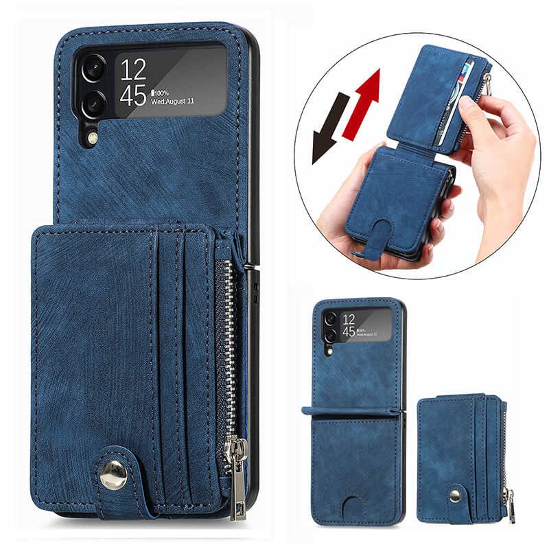 Wallet Case For Samsung Galaxy Z Flip4 Flip3 with Detachable Card Slot Kickstand Zipper - GiftJupiter