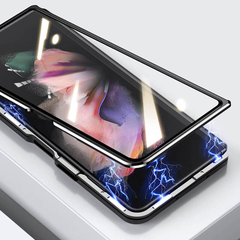 Samsung Galaxy Z Fold3 Fold4 Fold5 Magnetic Double-Sided Protection Tempered Glass Aluminum Frame Phone Case