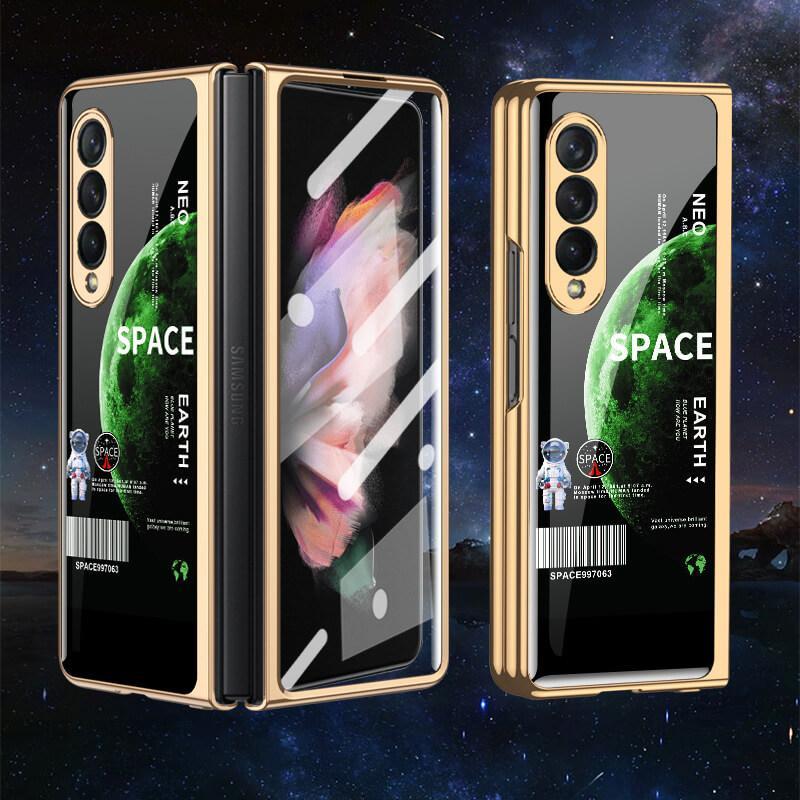 Tempered Glass Plating Case For Samsung Galaxy Z Fold 3 2 5G With Outer Screen Film - GiftJupiter