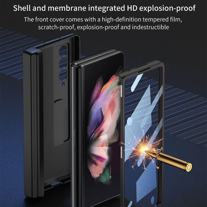 Magnetic Frame Stand All-included Screen Glass Film Case With Hidden S Pen Slot For Samsung Galaxy Z Fold3 Fold4 5G - GiftJupiter