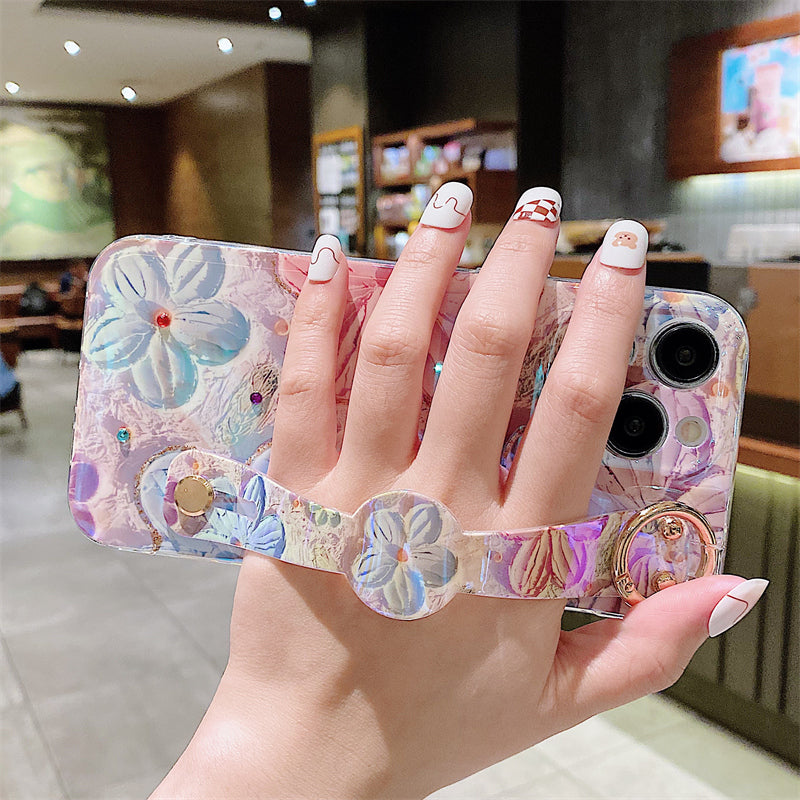 Oil Painting Flower Wristband Holder iPhone Case