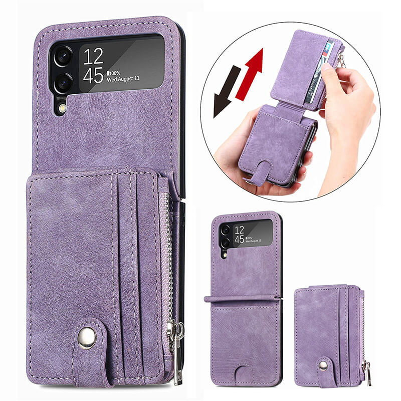 Wallet Case For Samsung Galaxy Z Flip4 Flip3 with Detachable Card Slot Kickstand Zipper - GiftJupiter