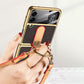 Luxury Leather Back Screen Tempered Glass Hard Frame Cover For Samsung Z Flip4 Flip3 5G With Lanyard - GiftJupiter