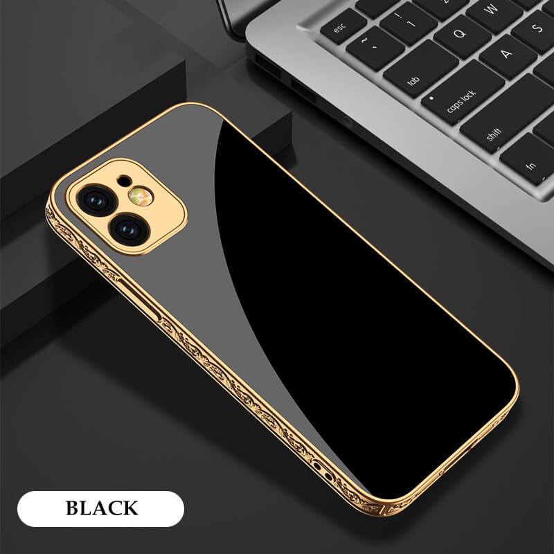 2021 Luxury Plating Anti-knock Carving Edge Protection Tempered Glass Case For iPhone - GiftJupiter