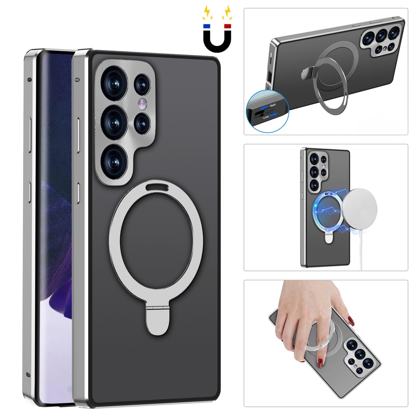 Magnetic Double-Sided Protection Metal Frame Phone Case With Invisible MagSafe Bracket For Samsung/iPhone