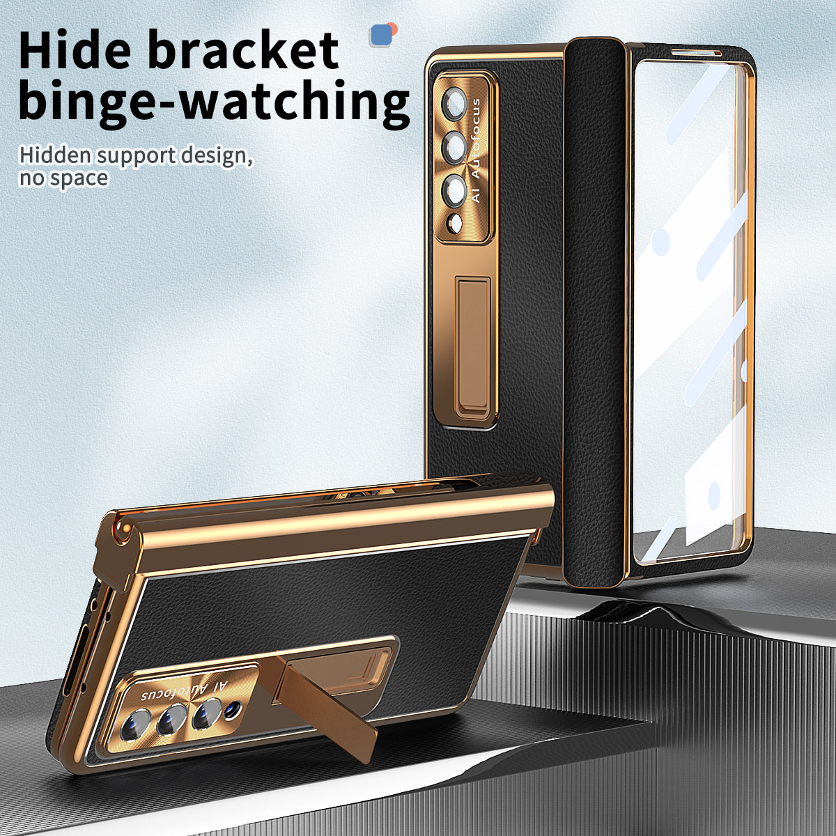 Aluminum Alloy Frame Magnetic Bracket All-Inclusive Electroplating Leather Cover For Samsung Galaxy Z Fold3 Fold4 Fold5 5G
