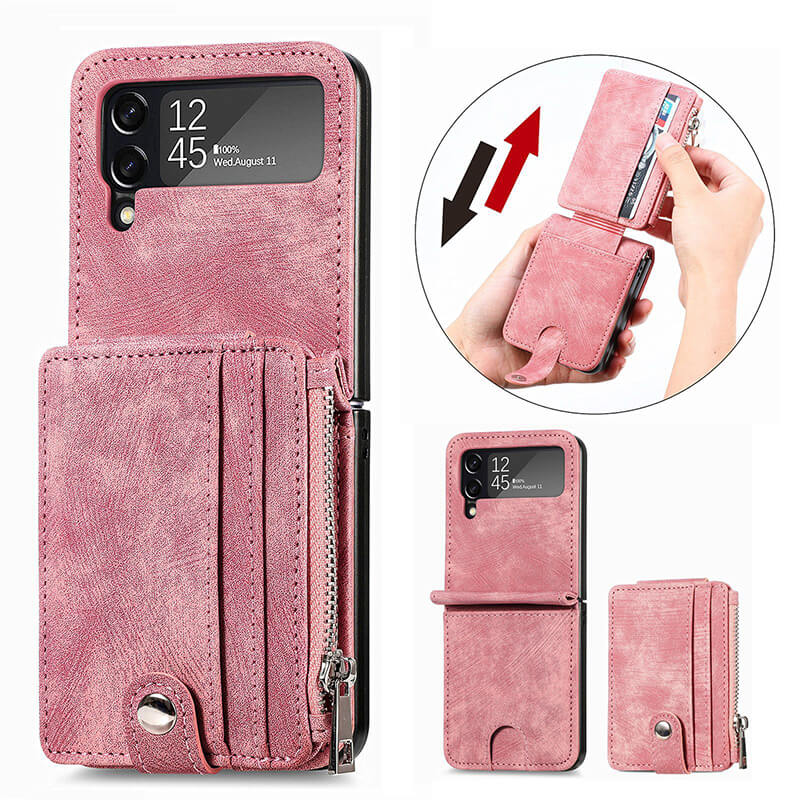 Wallet Case For Samsung Galaxy Z Flip4 Flip3 with Detachable Card Slot Kickstand Zipper - GiftJupiter