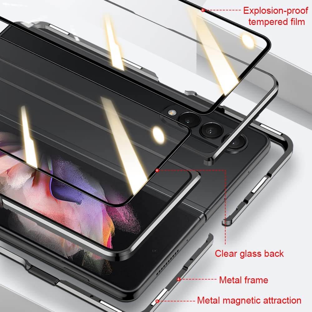 Magnetic Metal Anti-fall Clear Protective Case For Samsung Galaxy Z Fold4 Fold3 5G - GiftJupiter