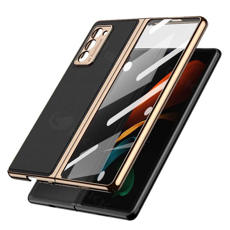 Leather Tempered Glass Case For Samsung Galaxy Z Fold 2 Luxury Carbon Fiber Plating Cover With Screen - GiftJupiter