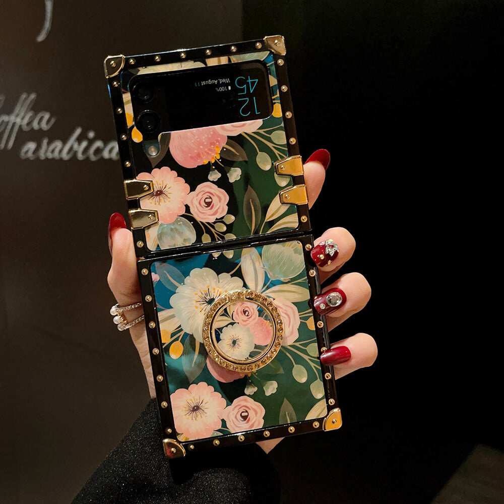 Stylish French Style Flower Ring Phone Case for Samsung Galaxy Z Flip4 Flip3 - GiftJupiter