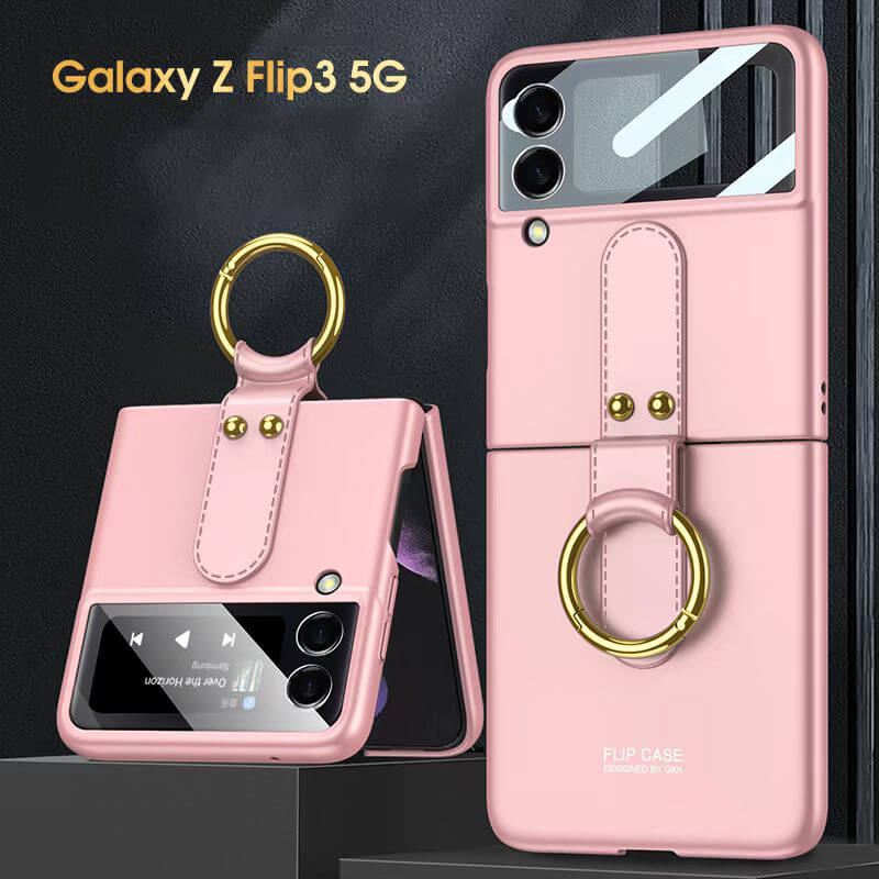 Original Back Screen Glass Matte Hard Cover With Finger-Ring For Samsung Z Flip4 Flip3 5G - GiftJupiter