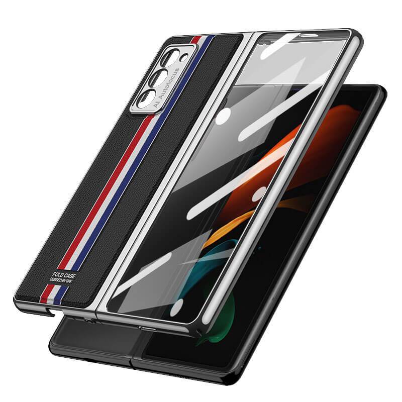 Leather Tempered Glass Case For Samsung Galaxy Z Fold 2 Luxury Carbon Fiber Plating Cover With Screen - GiftJupiter