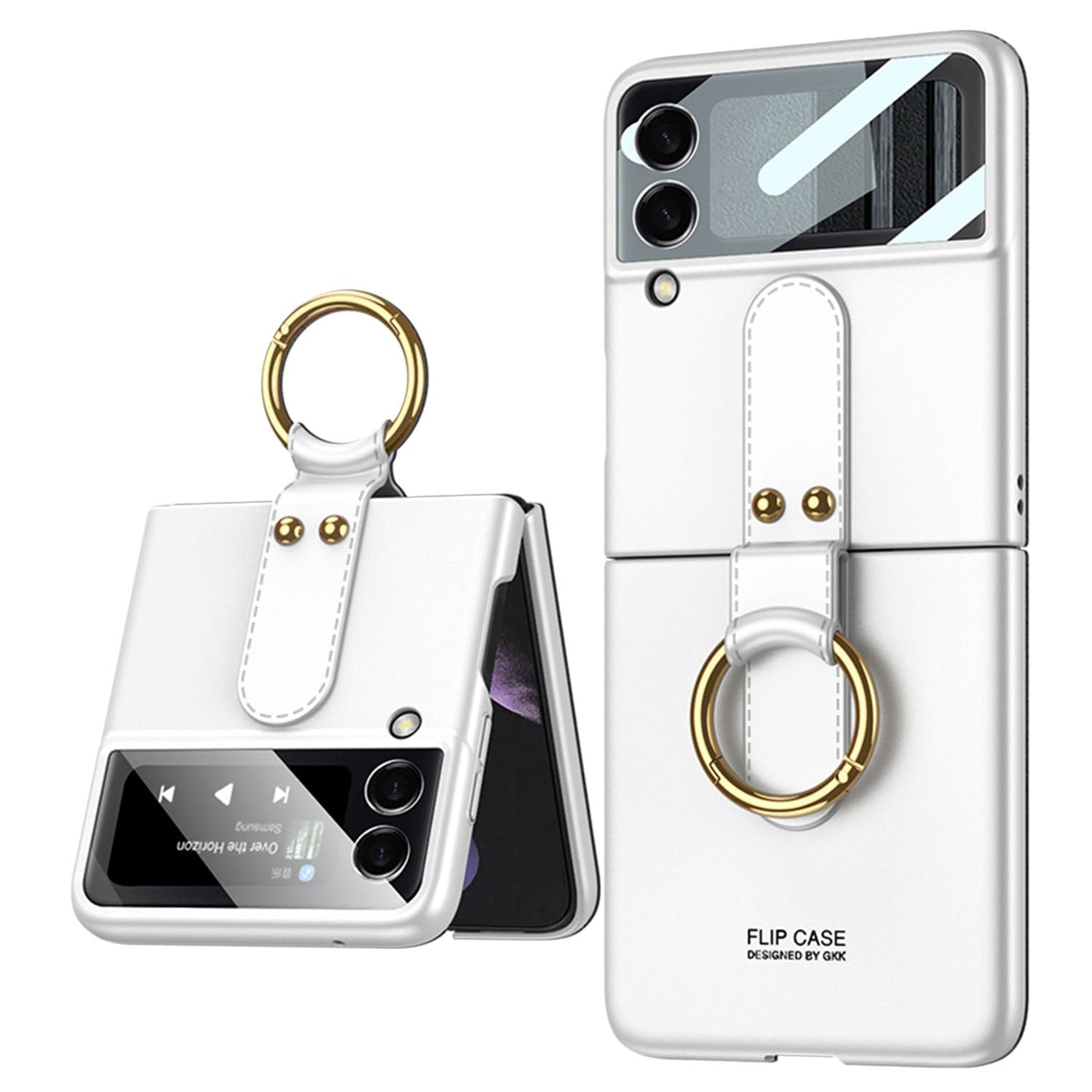 Premium Matte Ring Holder Phone Case With Back Screen Protector For Samsung Galaxy Z Flip5 Flip4 Flip3