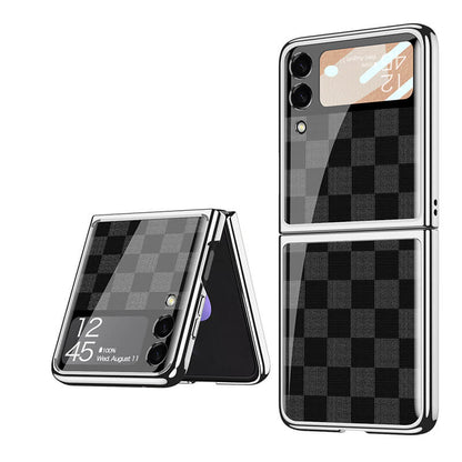 Luxury Grid Plating Frame Anti-knock Protection Glass Case For Samsung Galaxy Z Flip3 Flip4 - GiftJupiter