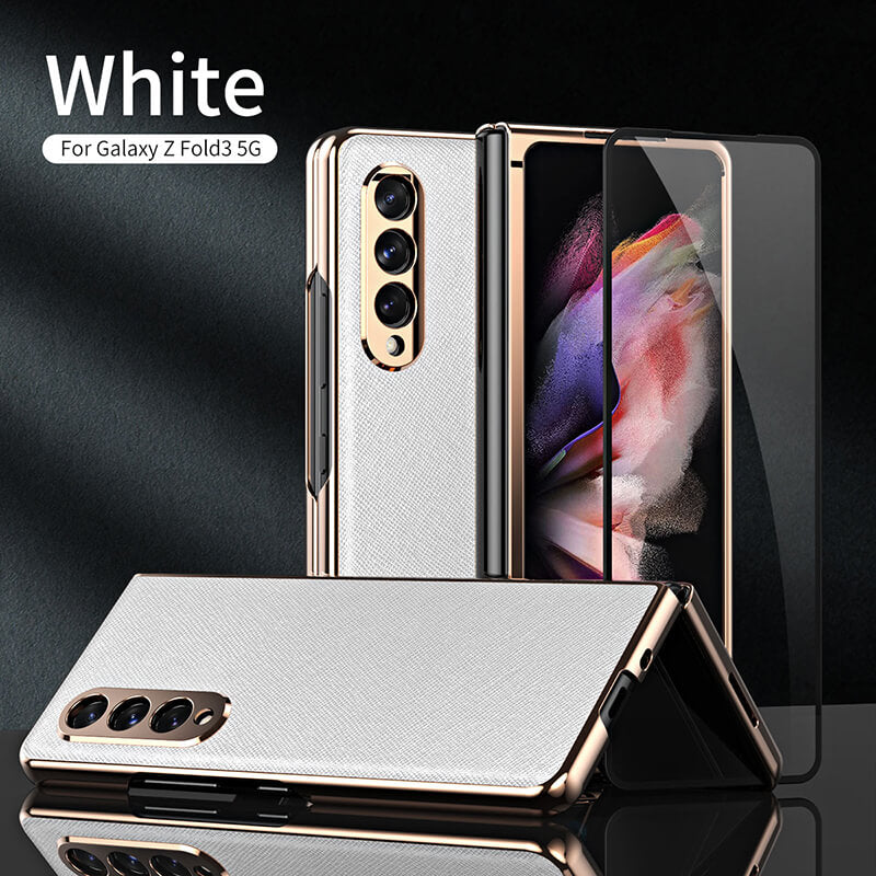 Luxury Cross Grain Leather Phone Case For Samsung Galaxy Z Fold 3 5G - GiftJupiter