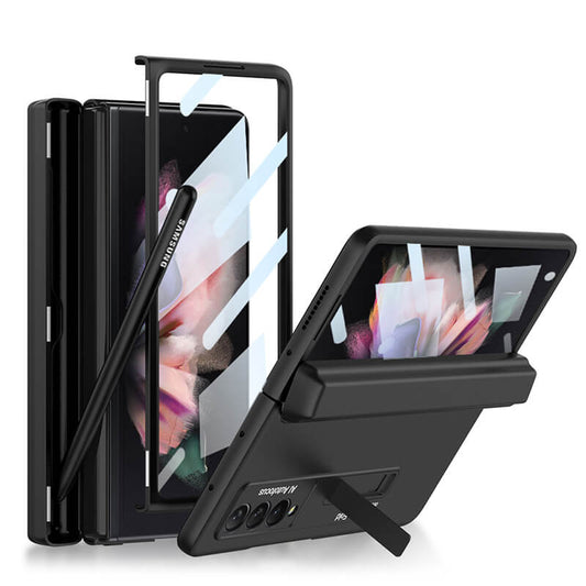 Magnetic Frame Stand All-included Screen Glass Film Case With Hidden S Pen Slot For Samsung Galaxy Z Fold3 Fold4 5G - GiftJupiter