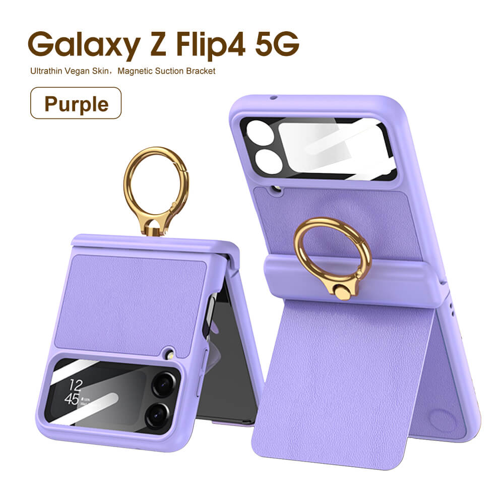 Magnetic Leather Hinge Ring Bracket Case For Samsung Galaxy Z Flip4 5G - GiftJupiter
