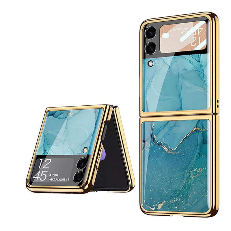 Marble Luxury Plating Frame Anti-knock Protection Glass Case For Samsung Galaxy Z Flip3 Flip4 - GiftJupiter