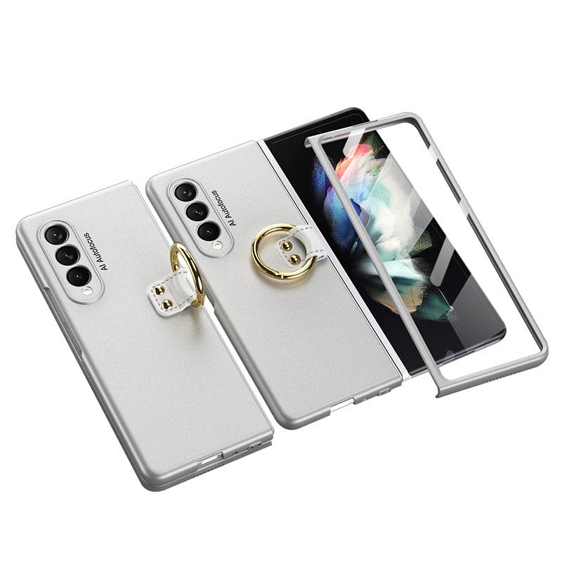 Luxury Leather Carbon Fiber Plating Case For Samsung Galaxy Z Fold4 Fold3 With Tempered Glass Screen - GiftJupiter
