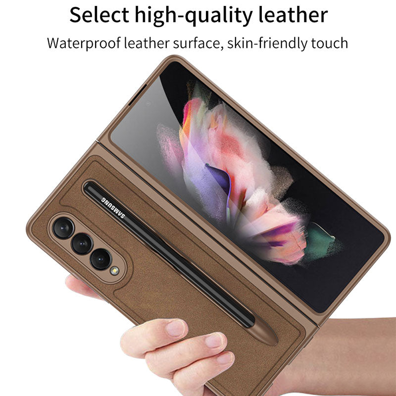 Luxury Leather Cover With Velcro Pen Slot For Samsung Galaxy Z Fold 3 5G - GiftJupiter