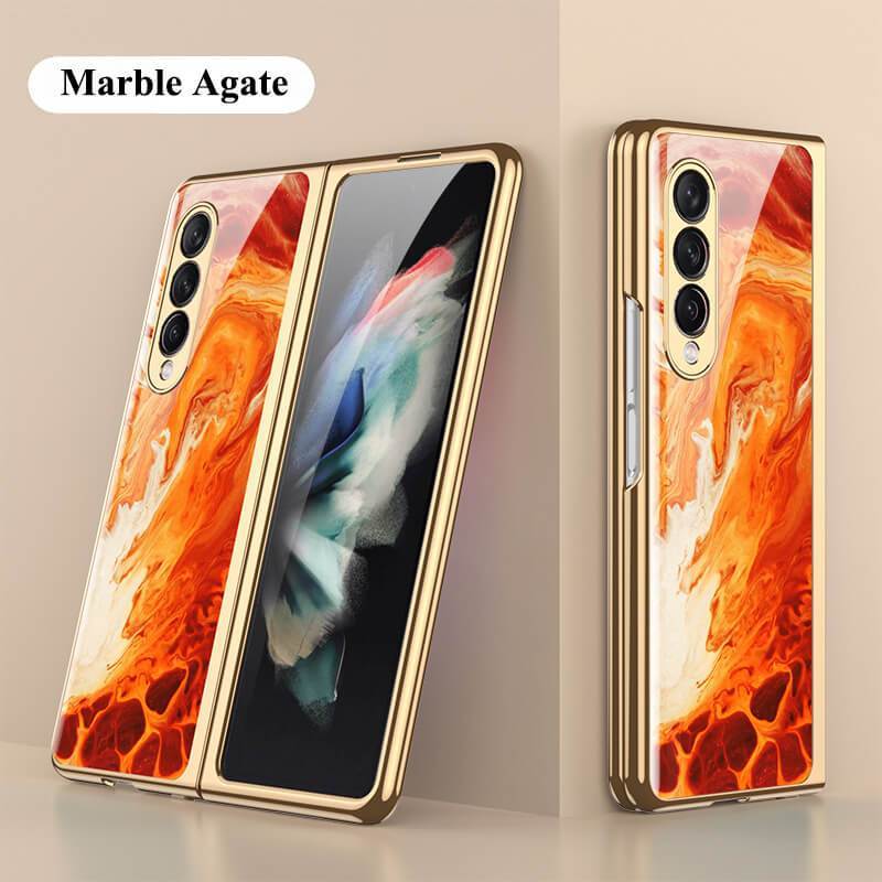 Marble Glass Case For Samsung Galaxy Z Fold4 Fold3 5G - GiftJupiter