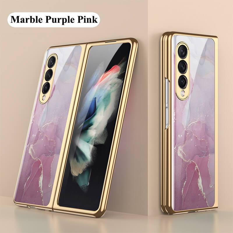 Marble Glass Case For Samsung Galaxy Z Fold4 Fold3 5G - GiftJupiter