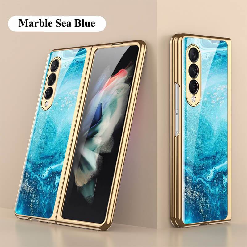 Marble Glass Case For Samsung Galaxy Z Fold4 Fold3 5G - GiftJupiter