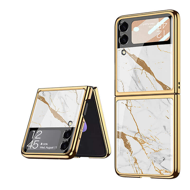 Marble Luxury Plating Frame Anti-knock Protection Glass Case For Samsung Galaxy Z Flip3 Flip4 - GiftJupiter