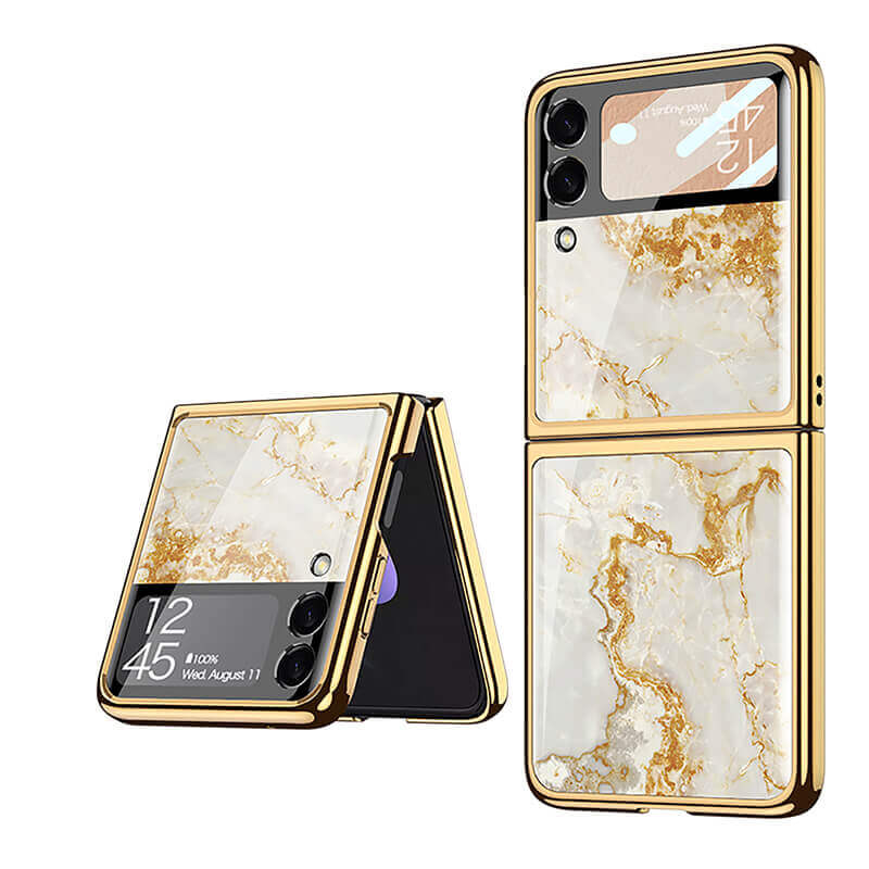 Marble Luxury Plating Frame Anti-knock Protection Glass Case For Samsung Galaxy Z Flip3 Flip4 - GiftJupiter