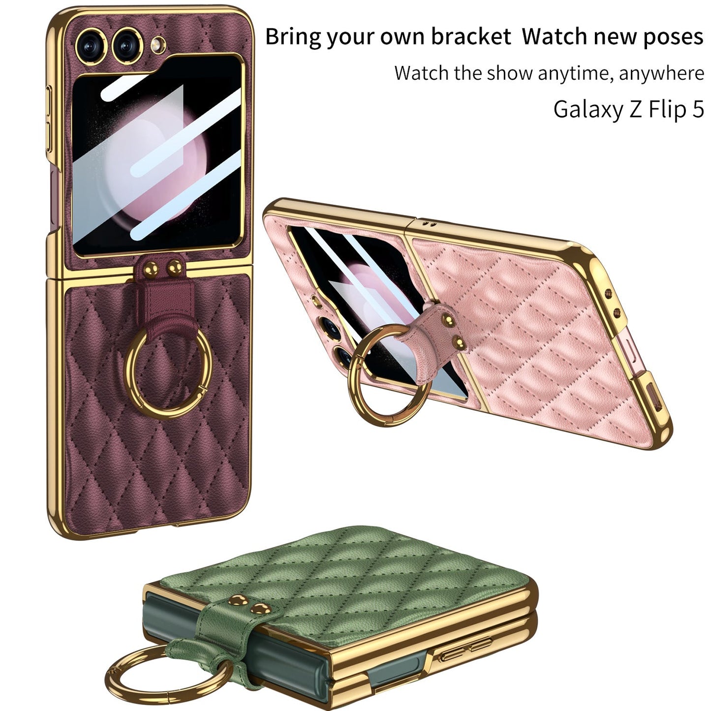 Luxury Leather Electroplating Diamond Protective Cover For Samsung Galaxy Z Flip5 Flip4 Flip3
