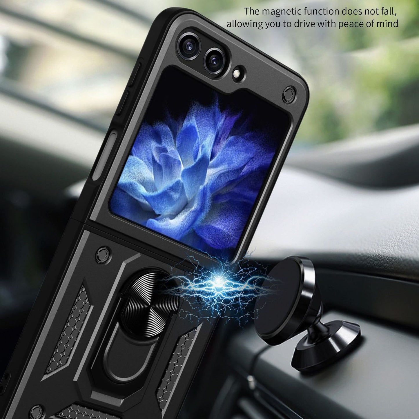 Drop Tested Cover with Magnetic Kickstand Car Mount Protective Case for Samsung Galaxy Z Flip3 Flip4 Flip5