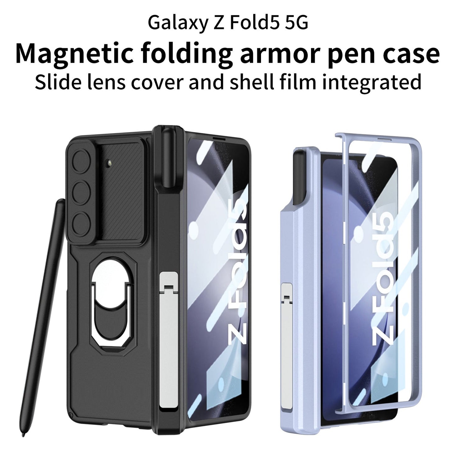 Magnetic Folding Armor Lens Protective Case With Back Screen Protector For Samsung Galaxy Z Fold3 Fold4 Fold5
