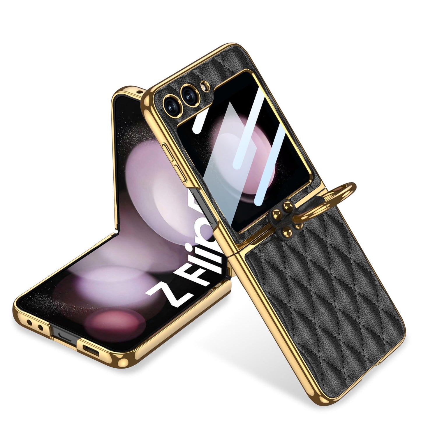 Luxury Leather Electroplating Diamond Protective Cover For Samsung Galaxy Z Flip5 Flip4 Flip3