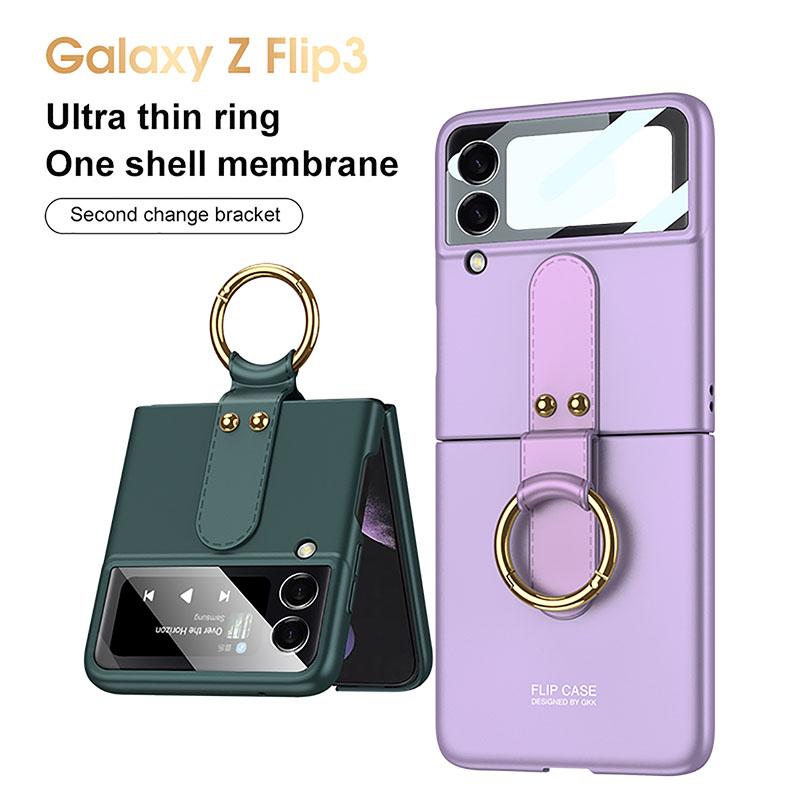 Original Back Screen Glass Matte Hard Cover With Finger-Ring For Samsung Z Flip4 Flip3 5G - GiftJupiter