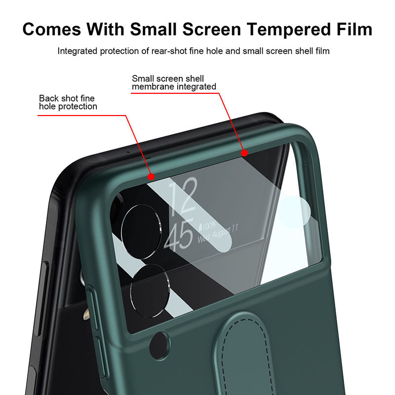 Original Back Screen Glass Matte Hard Cover With Finger-Ring For Samsung Z Flip4 Flip3 5G - GiftJupiter