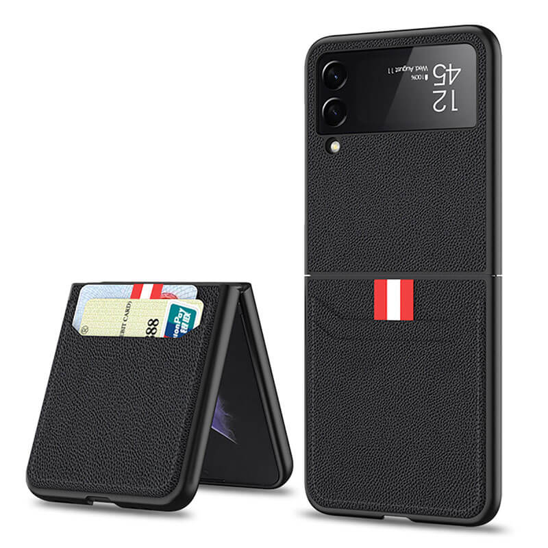 Original Leather Texture Card Package Hard Case For Samsung Galaxy Z Flip4 Flip3 5G - GiftJupiter